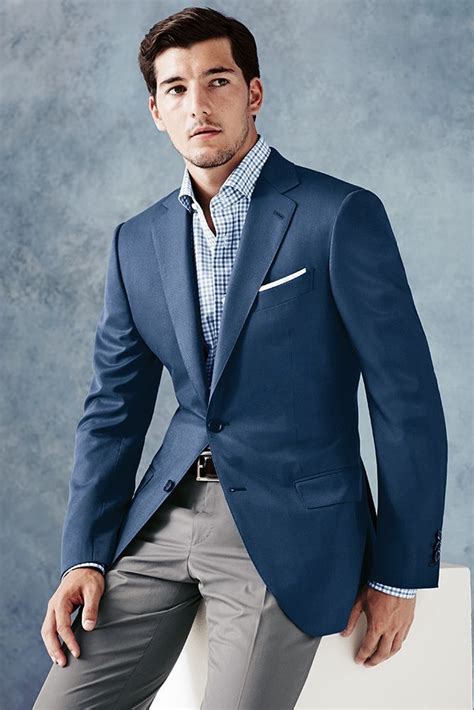 navy suit jacket with grey pants